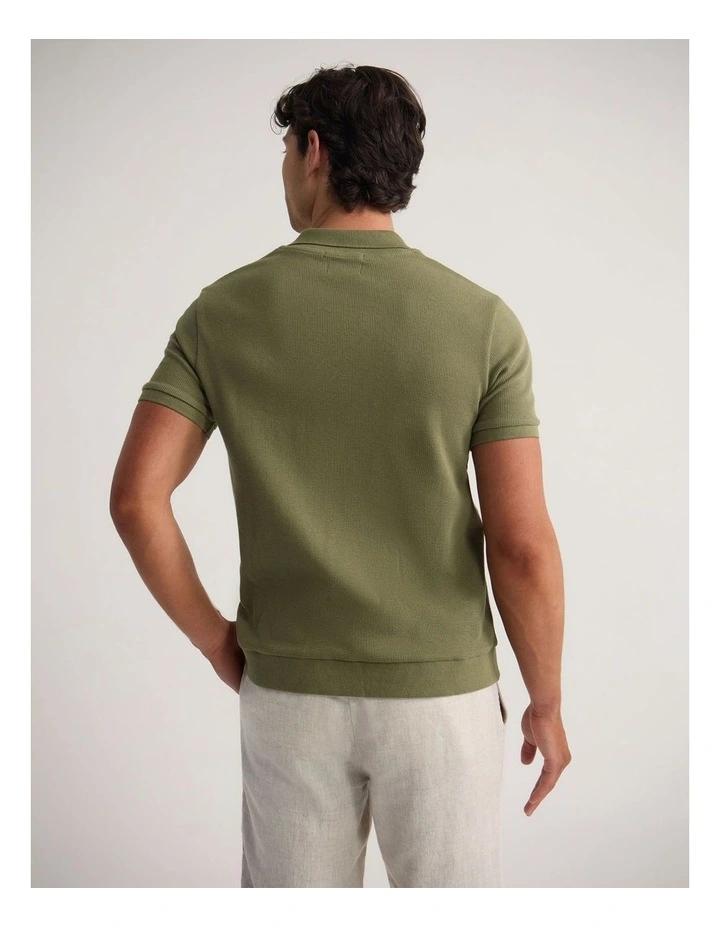 Beau Waffle Polo in Olive image 2