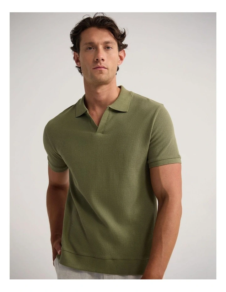 Beau Waffle Polo in Olive image 4
