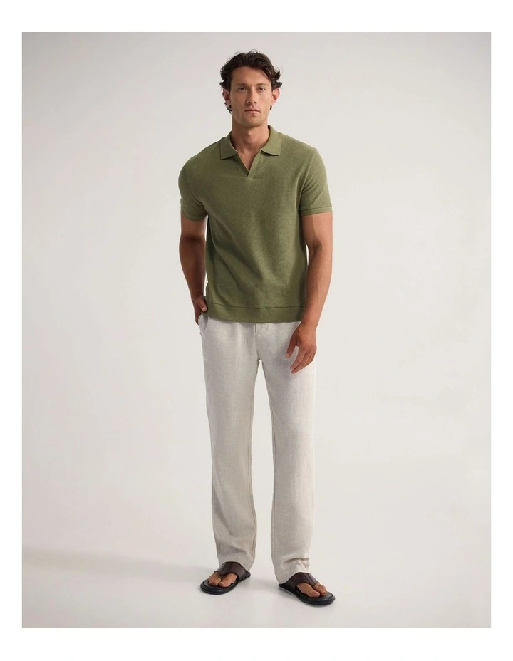 Beau Waffle Polo in Olive image 5