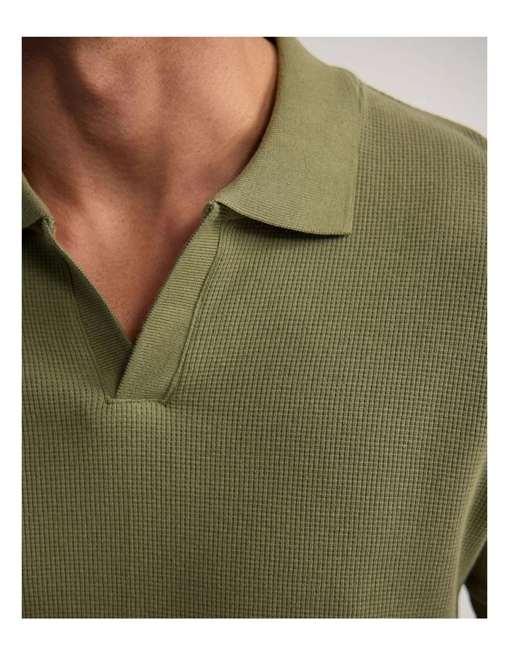 Beau Waffle Polo in Olive image 6