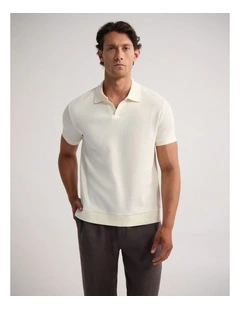 Beau Waffle Polo in Ecru