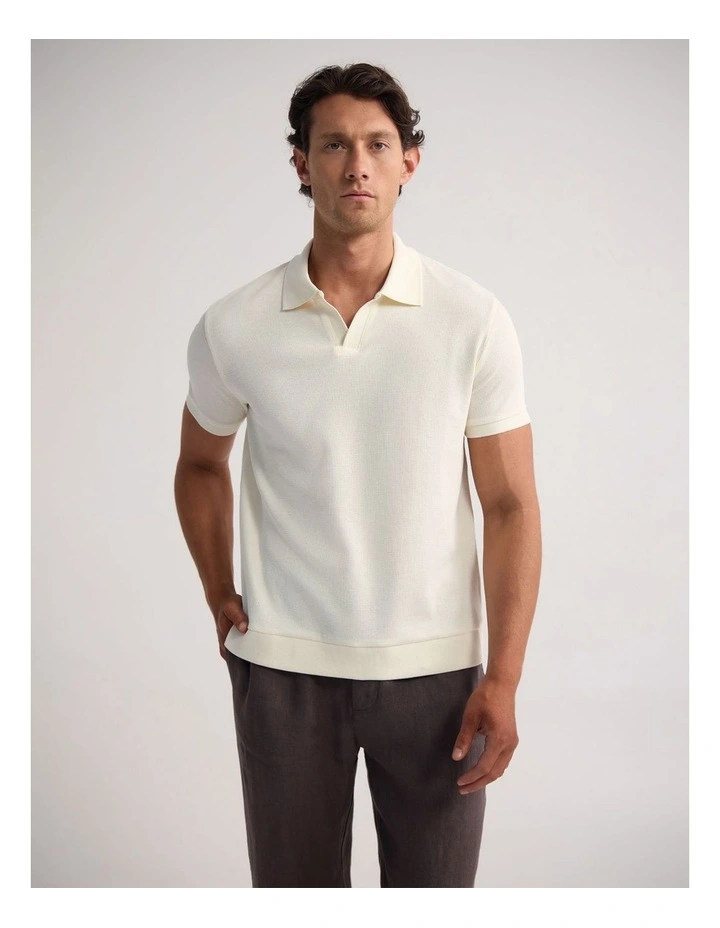 Beau Waffle Polo in Ecru image 1