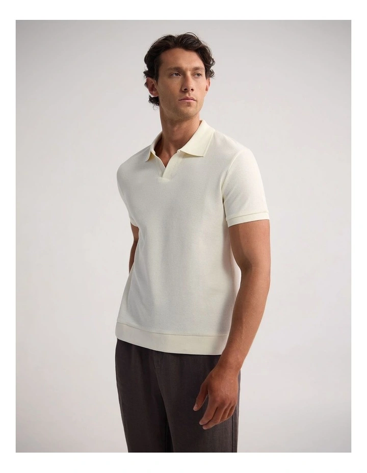 Beau Waffle Polo in Ecru image 3
