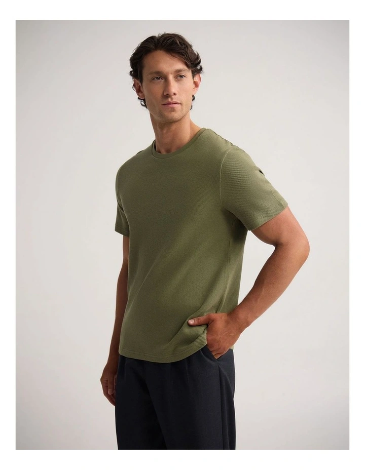 Quill Waffle T-Shirt in Olive image 3