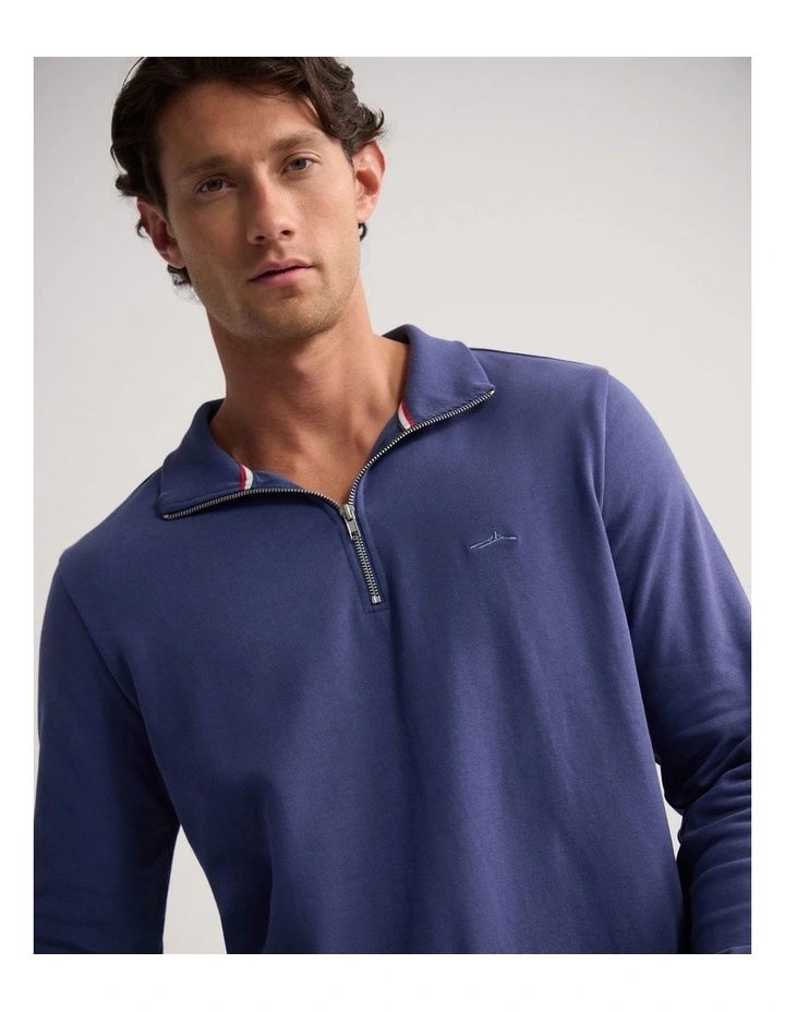 Wyatt Zip Neck Sweatshirt in Blue image 4