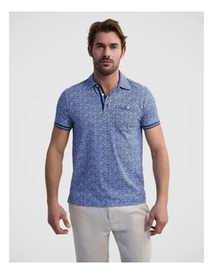 Milo Print Jersey Polo With Pocket in Blue