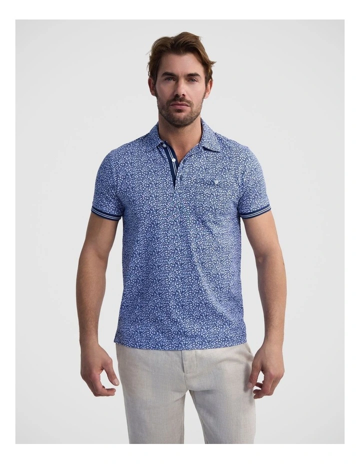 Milo Print Jersey Polo With Pocket in Blue image 1