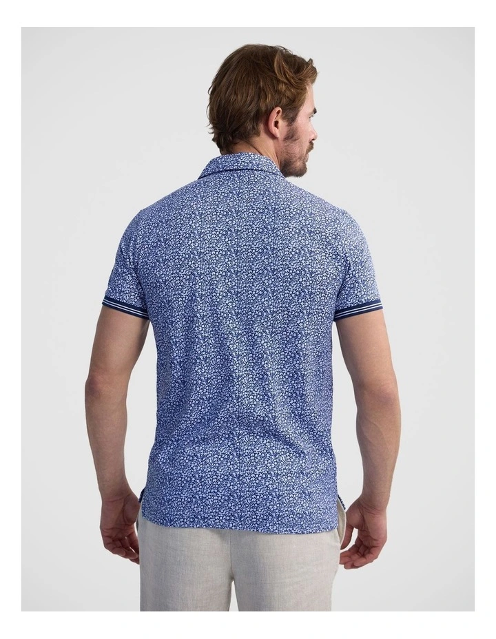 Milo Print Jersey Polo With Pocket in Blue image 2