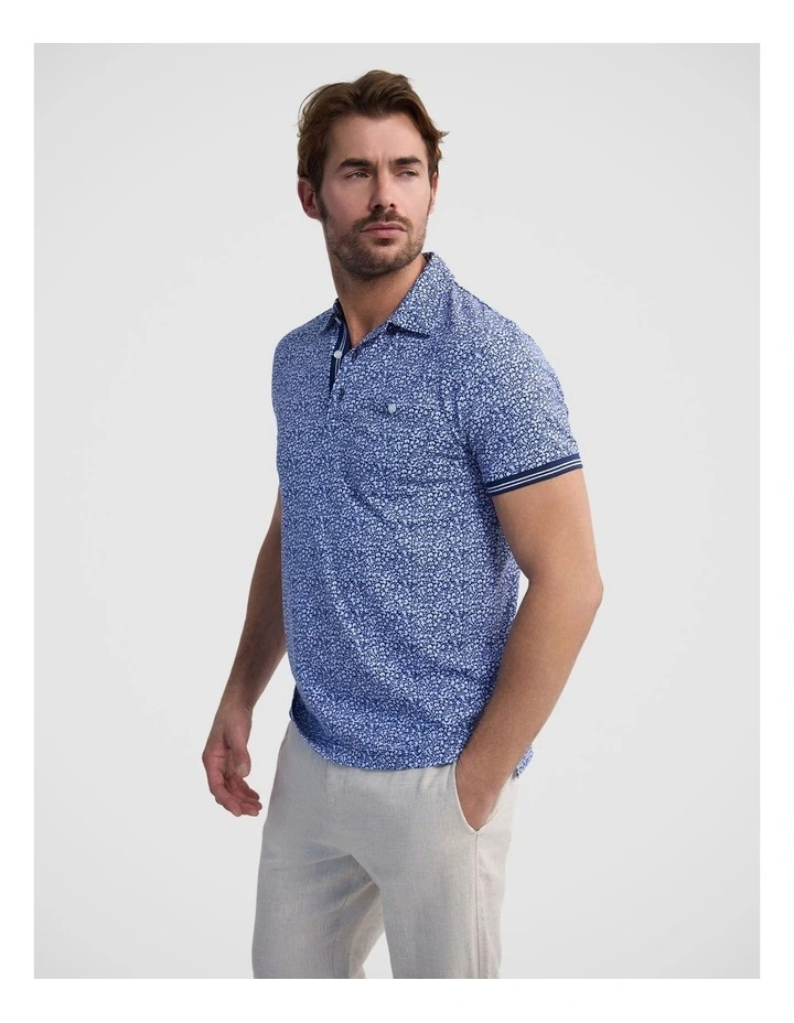 Milo Print Jersey Polo With Pocket in Blue image 3