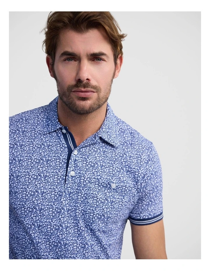 Milo Print Jersey Polo With Pocket in Blue image 4