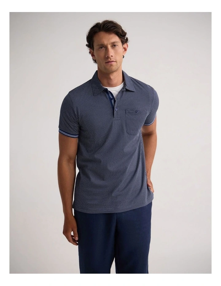 Milo Print Jersey Polo With Pocket in Navy image 1