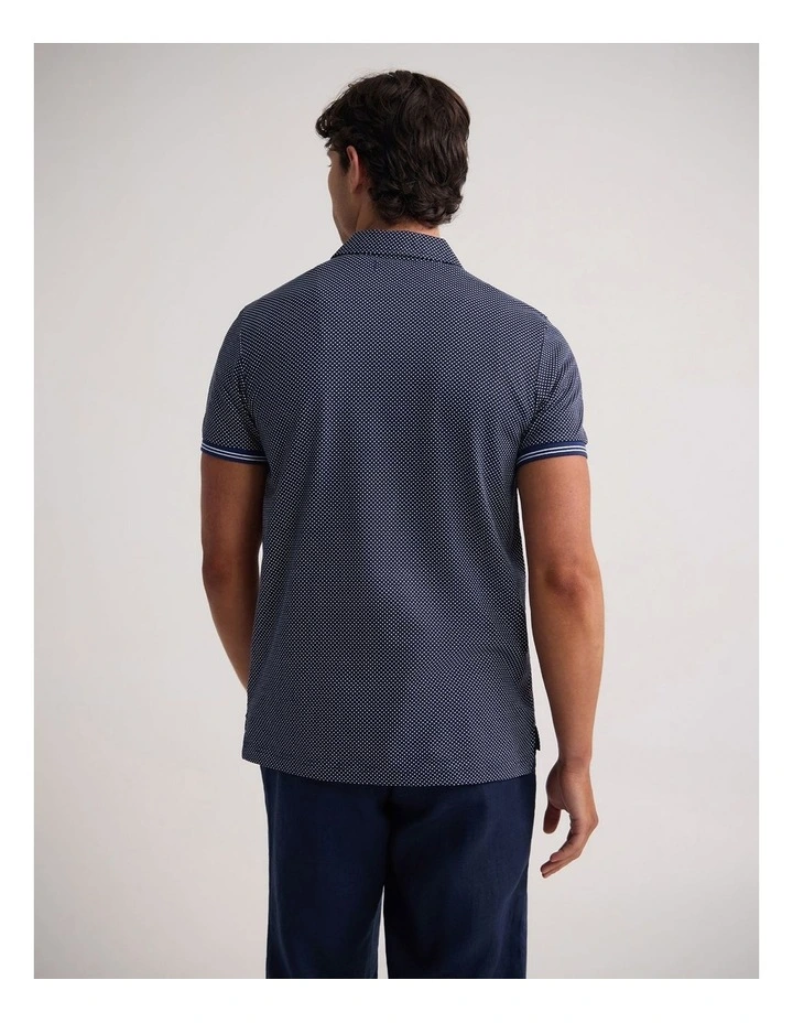Milo Print Jersey Polo With Pocket in Navy image 2