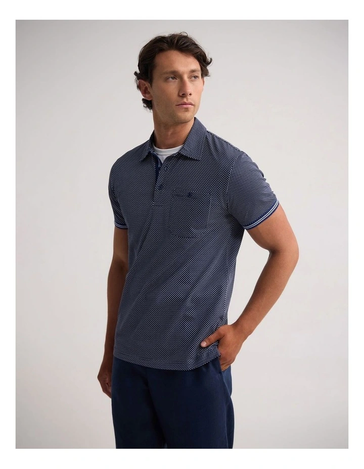 Milo Print Jersey Polo With Pocket in Navy image 3