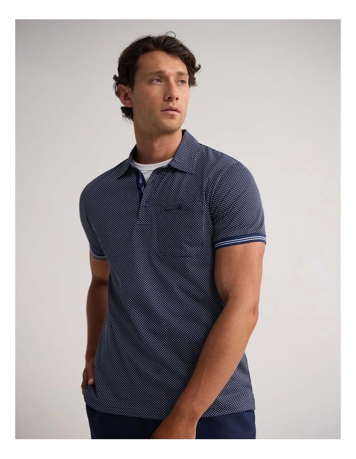 Milo Print Jersey Polo With Pocket in Navy image 4