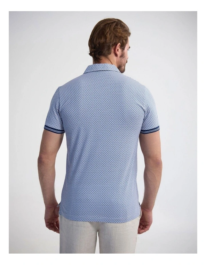 Milo Print Jersey Polo With Pocket in Blue And Tan image 2