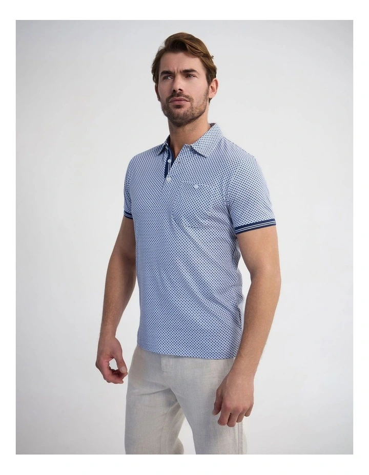 Milo Print Jersey Polo With Pocket in Blue And Tan image 3