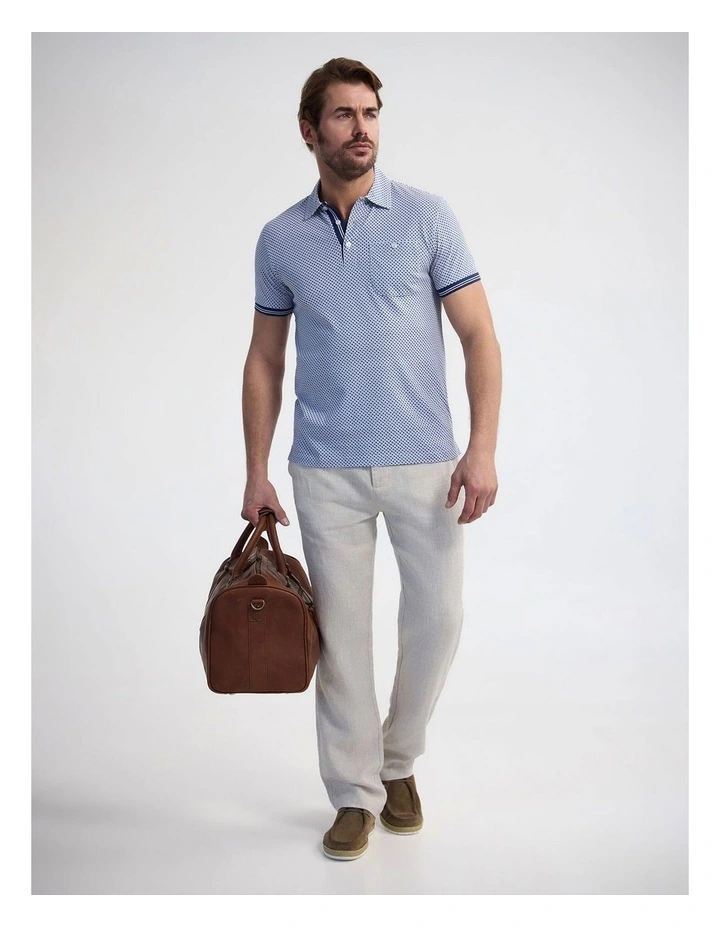 Milo Print Jersey Polo With Pocket in Blue And Tan image 5