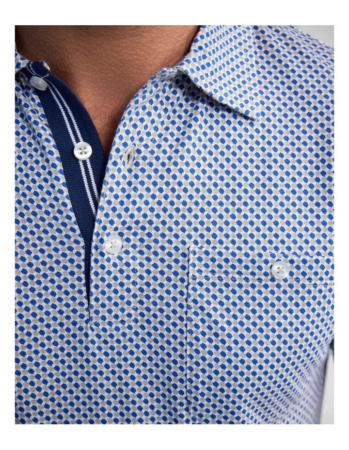 Milo Print Jersey Polo With Pocket in Blue And Tan image 6