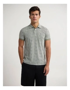 Milo Print Jersey Polo With Pocket in Olive