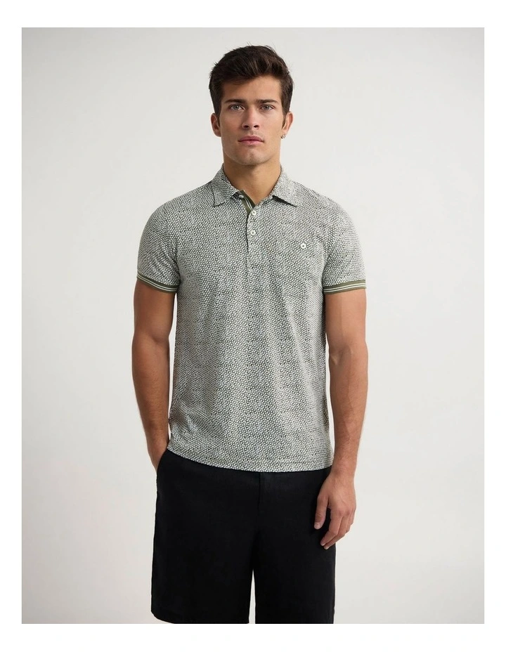 Milo Print Jersey Polo With Pocket in Olive image 1