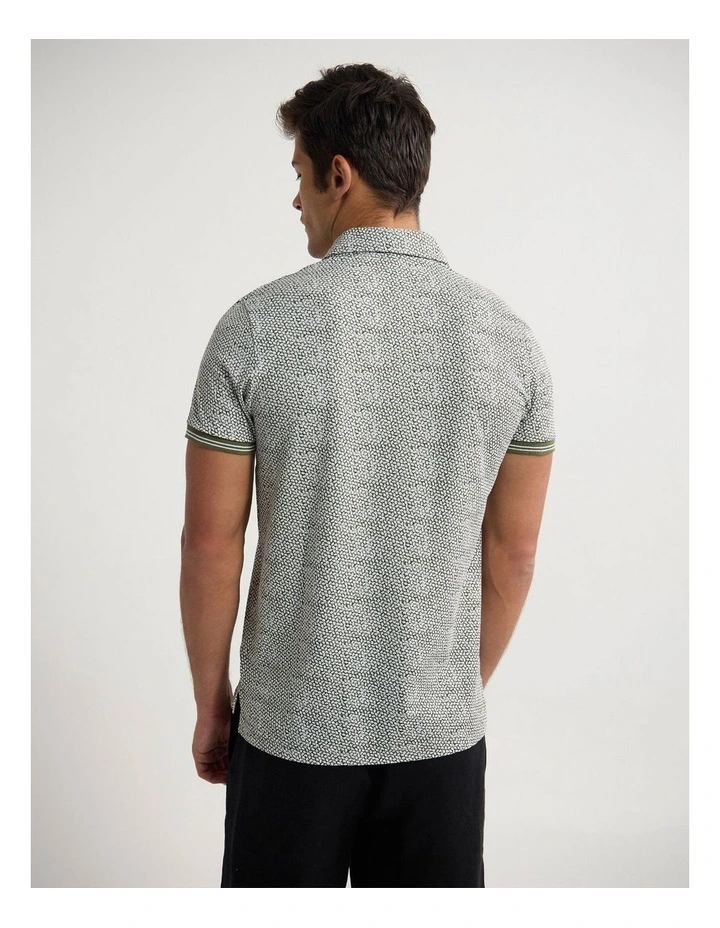 Milo Print Jersey Polo With Pocket in Olive image 2