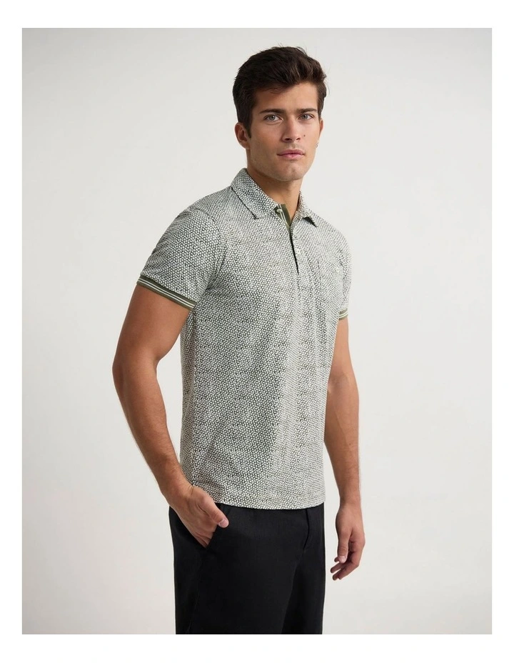 Milo Print Jersey Polo With Pocket in Olive image 3