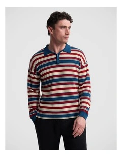 Cedric Striped Rugby Knit in Blue/Terracotta