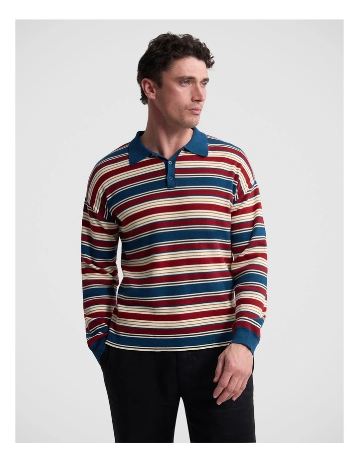 Cedric Striped Rugby Knit in Blue/Terracotta image 1