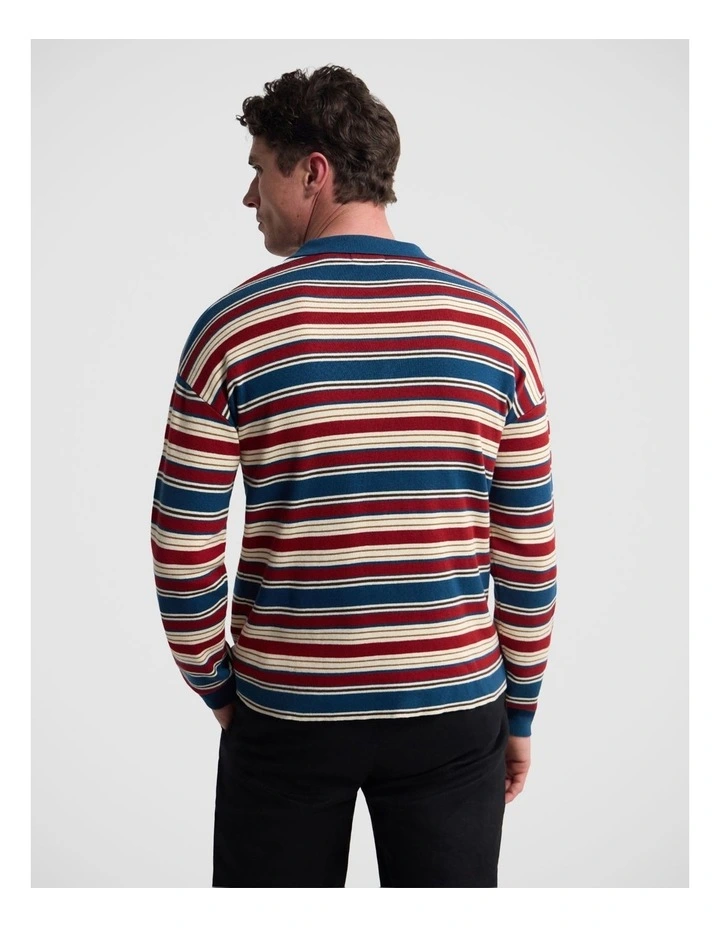 Cedric Striped Rugby Knit in Blue/Terracotta image 2