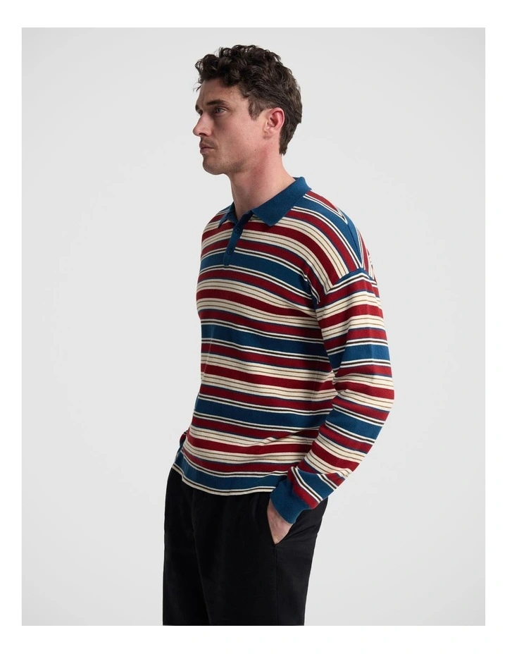 Cedric Striped Rugby Knit in Blue/Terracotta image 3