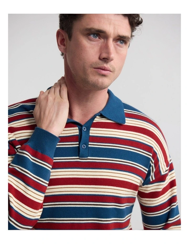Cedric Striped Rugby Knit in Blue/Terracotta image 4