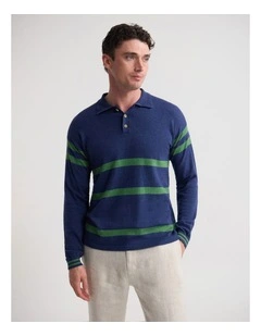 Wolf Striped Cashmere Blend Rugby in Navy and Green