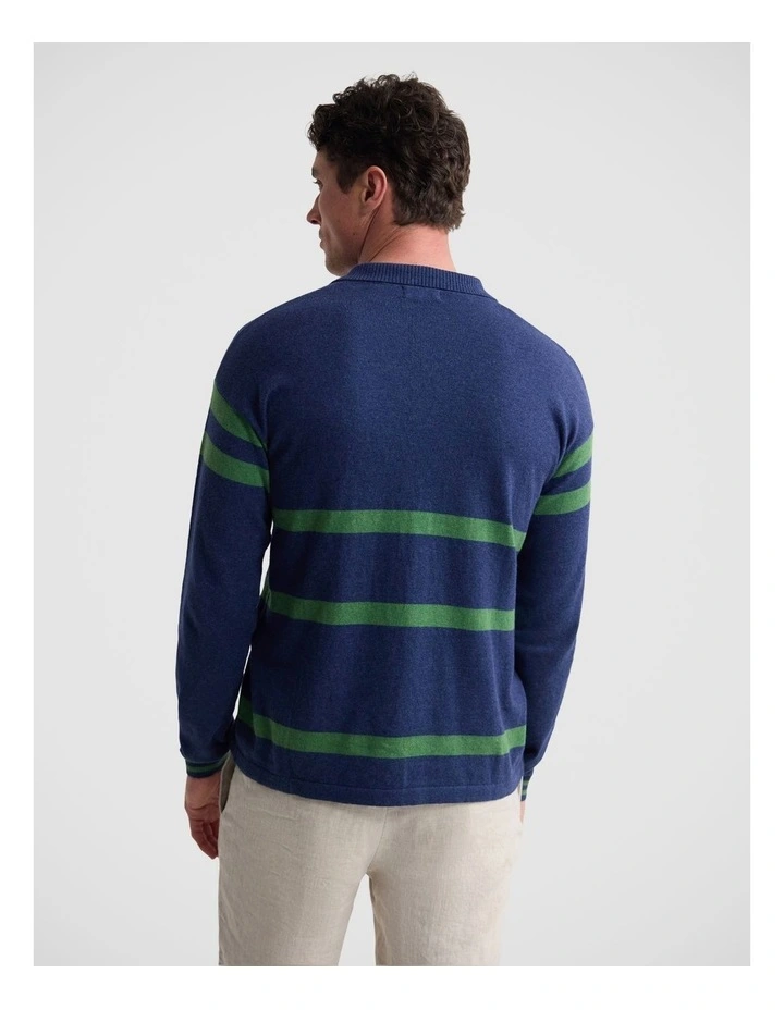 Wolf Striped Cashmere Blend Rugby in Navy and Green image 2