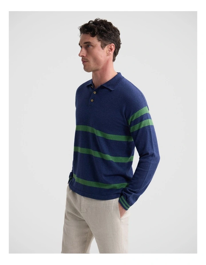 Wolf Striped Cashmere Blend Rugby in Navy and Green image 3