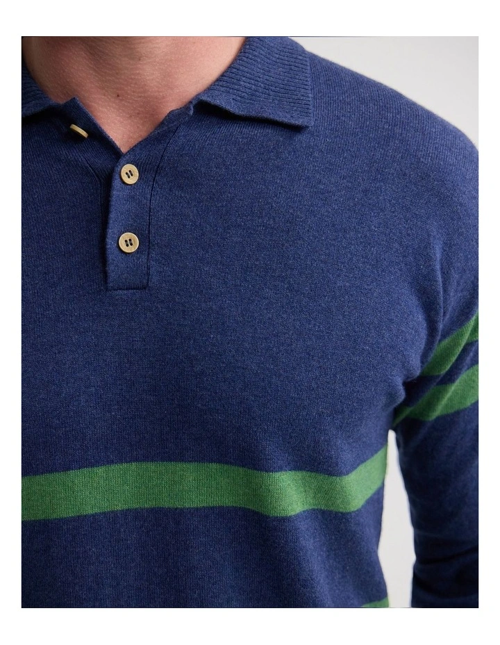 Wolf Striped Cashmere Blend Rugby in Navy and Green image 6