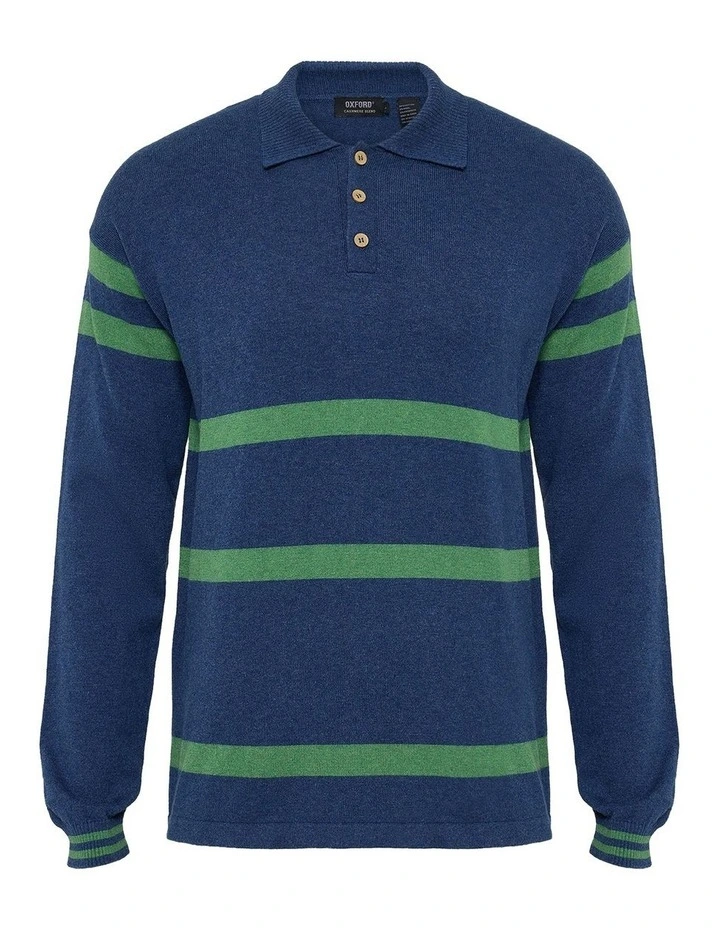 Wolf Striped Cashmere Blend Rugby in Navy and Green image 7