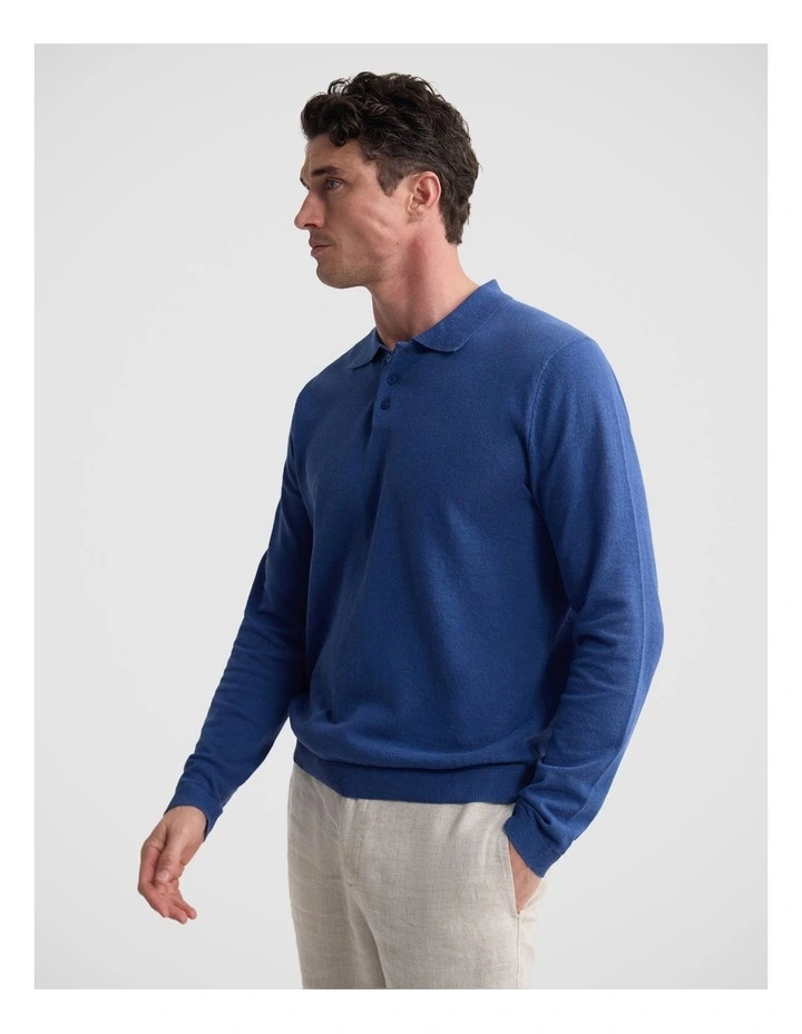 Thomas Linen Blend Polo in Blue image 4