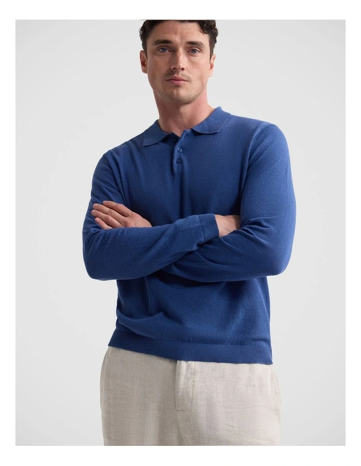Thomas Linen Blend Polo in Blue image 5