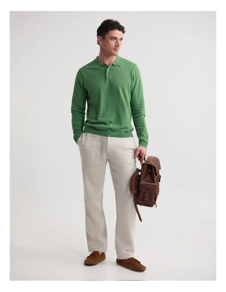 Thomas Linen Blend Polo in Green image 3