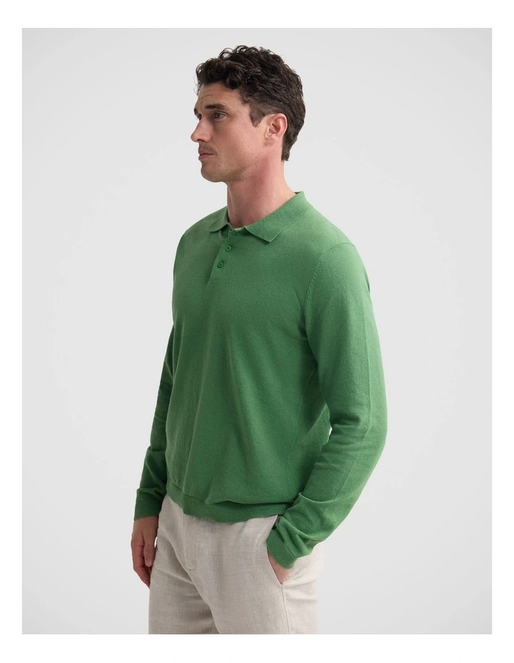Thomas Linen Blend Polo in Green image 4