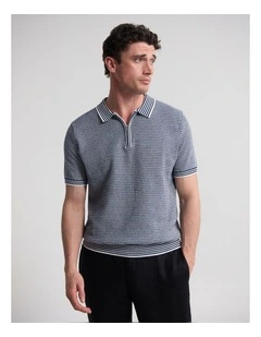 Erik Zip Polo in Navy/Ecru