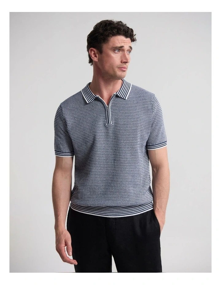 Erik Zip Polo in Navy/Ecru image 1