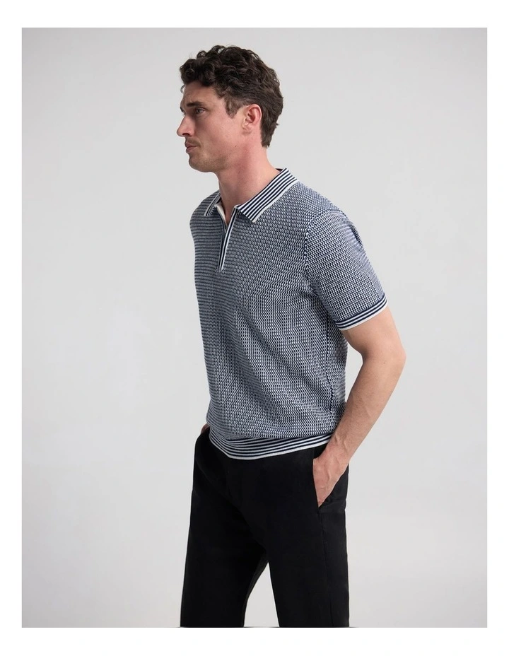 Erik Zip Polo in Navy/Ecru image 2