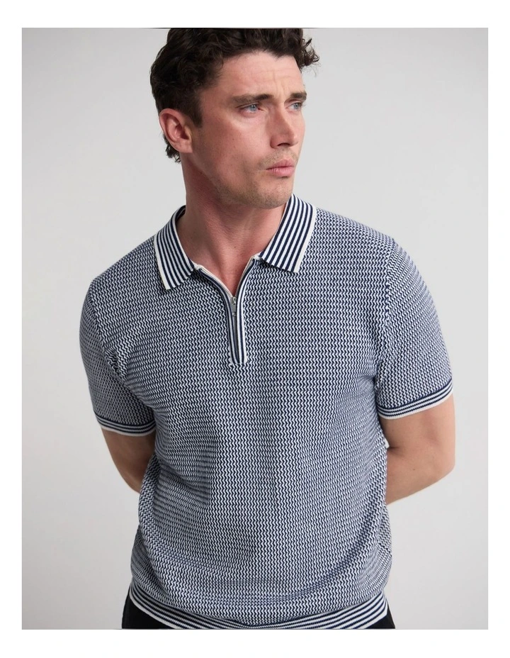 Erik Zip Polo in Navy/Ecru image 5