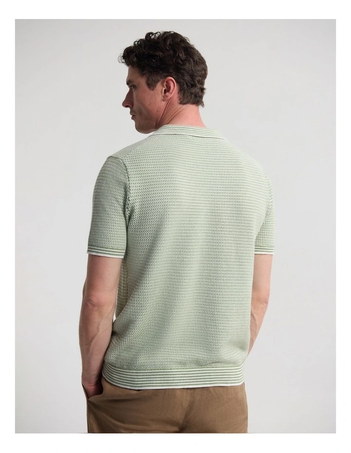 Erik Zip Polo in Green/Ecru image 2
