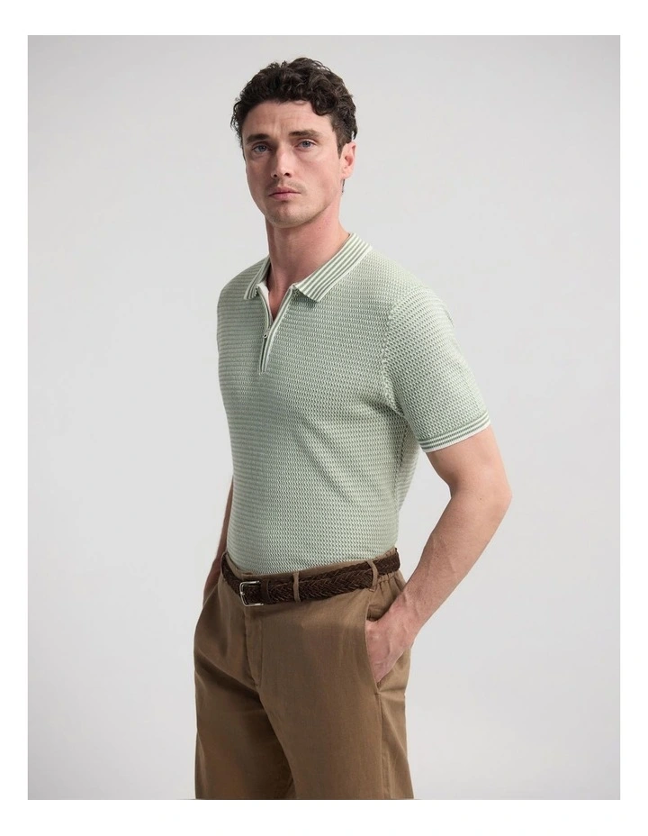 Erik Zip Polo in Green/Ecru image 4