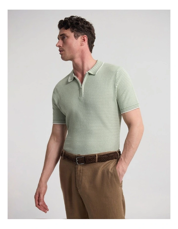 Erik Zip Polo in Green/Ecru image 5