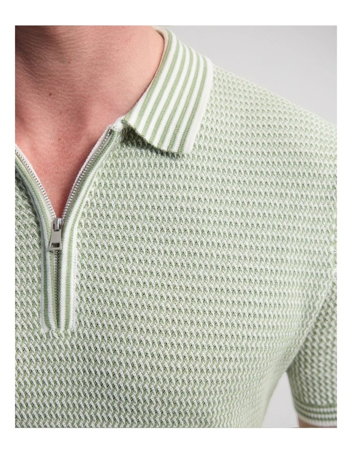 Erik Zip Polo in Green/Ecru image 6