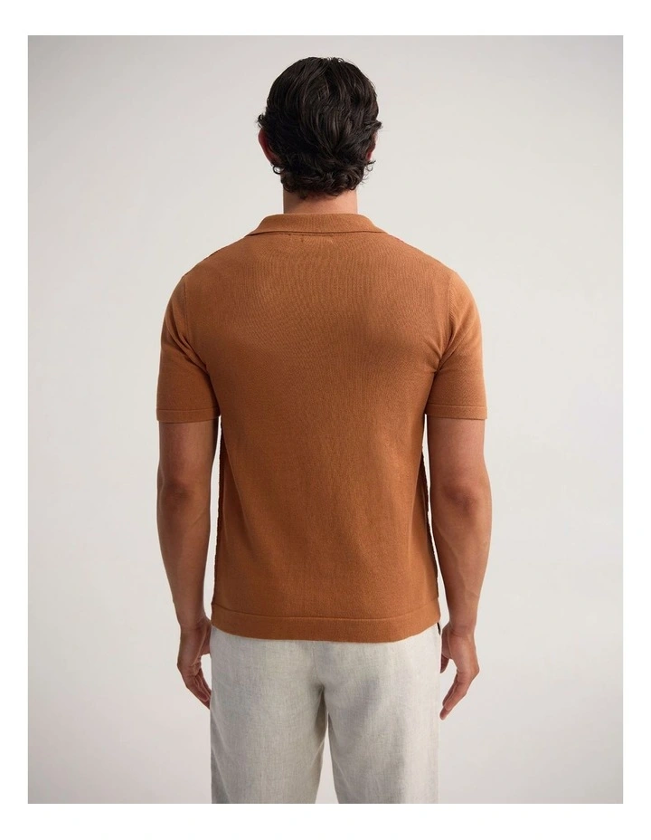 Carey Patterened Button Up Polo in Rust image 2