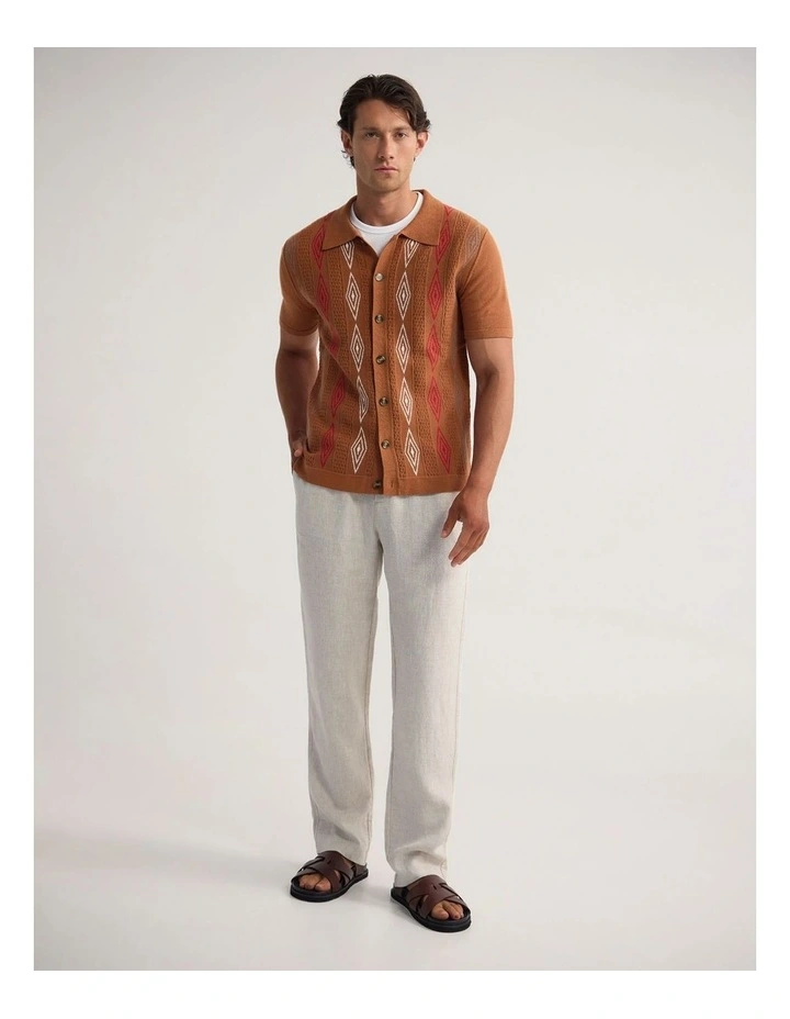 Carey Patterened Button Up Polo in Rust image 5